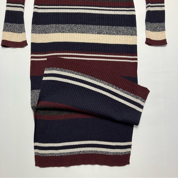 LOGG Striped Midi Sweater Dress w/ Crew Neck in Wool Blend Rib Knit Small - Picture 6 of 11